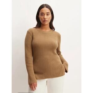 Everlane Organic Cotton Ribbed Slim Crew Sweater Camel Women’s Size Small